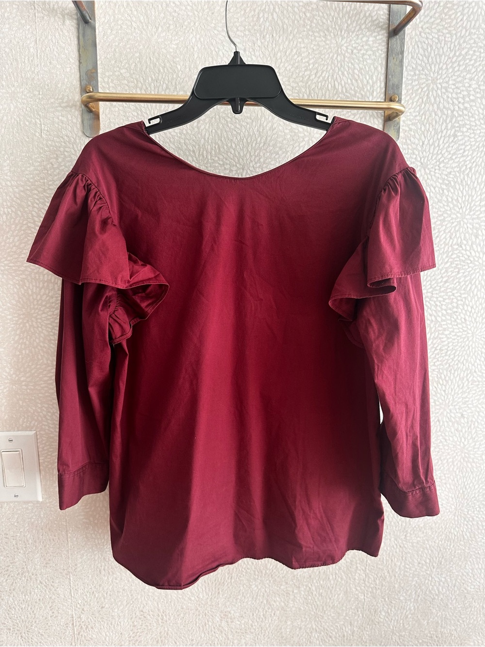 ZARA Women's Ruffle Sleeve Top - Burgundy